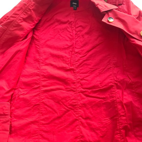 GAP Tomato Red Long Boxy Trench Coat Women's XS 100% COTTON - Picture 6 of 11